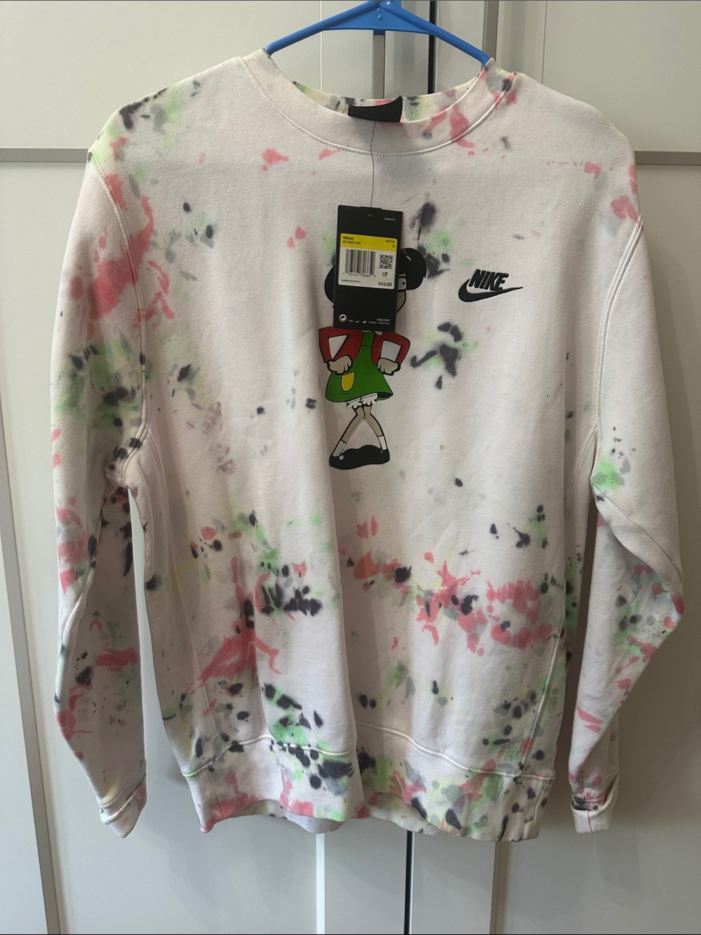 Nike White Tie-Dye Crewneck Sweatshirt with Pink & Green Accents